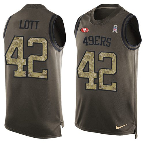 Nike 49ers #42 Ronnie Lott Green Men's Stitched NFL Limited Salute To Service Tank Top Jersey - Click Image to Close